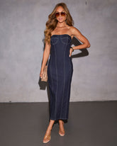 Angeline Pintuck Denim Maxi Dress