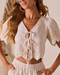 Summer on the Range Eyelet Front Tie Top