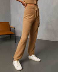 Chai Fall Fuzzy Knit High Rise Waist Tie Pants