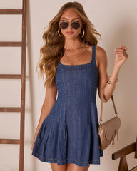 Nice Try Pleated Denim Mini Dress