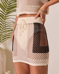 Enzen Color Block Crochet Mini Skirt