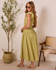 Linen Skies Flutter Sleeve Midi Dress