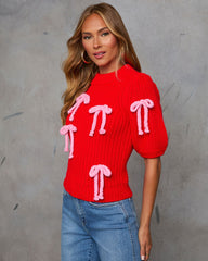 Tied Down Bow Embellished Sweater