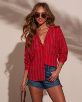 Tinslee Striped Button Down Top
