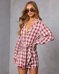 Ashroot Plaid Wrap Tie Shirt Dress