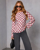 Enez Plaid Asymmetric Hem Top