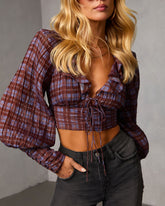 Sundown Boheme Plaid Lace Up Top