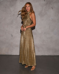 Gisella Metallic Halter Maxi Dress