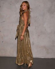 Gisella Metallic Halter Maxi Dress