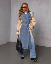 Fallen Oak Color Block Denim Trench Coat