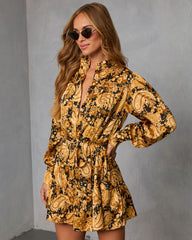 Golden Orchard Wrap Tie Mini Dress