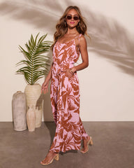 Marline Palm Print Waist Tie Jumpsuit