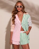 Soft Serve Stripe Color Block Button Down Top