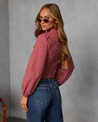 Emberlin Smocked Mock Neck Top