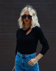 Montclair Cutout Ribbed Knit Sweater Top