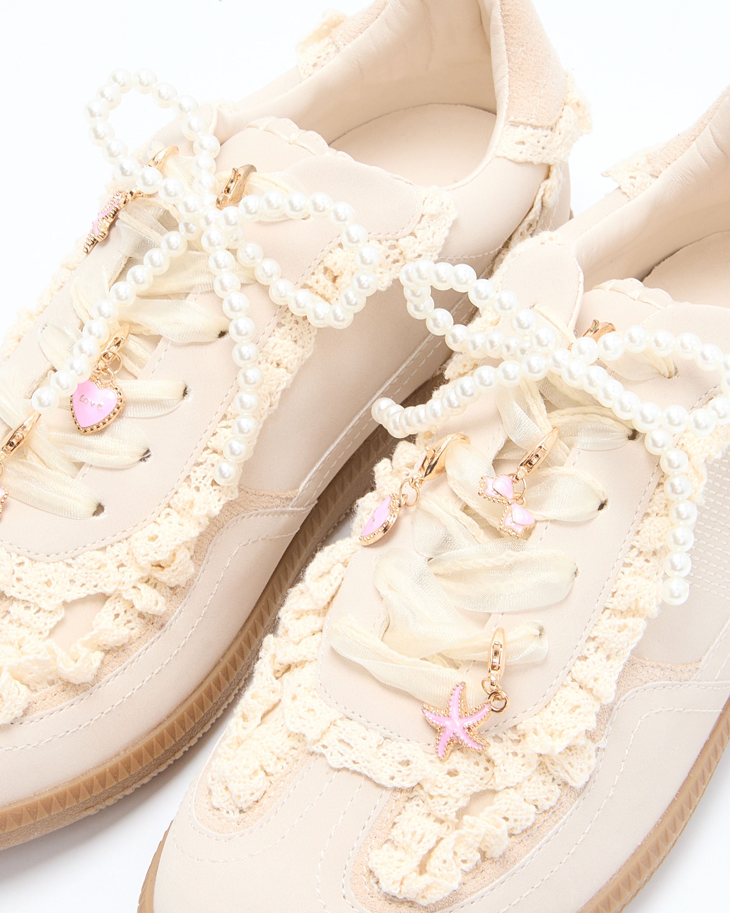 Winslet Lace And Pearl Charm Sneakers