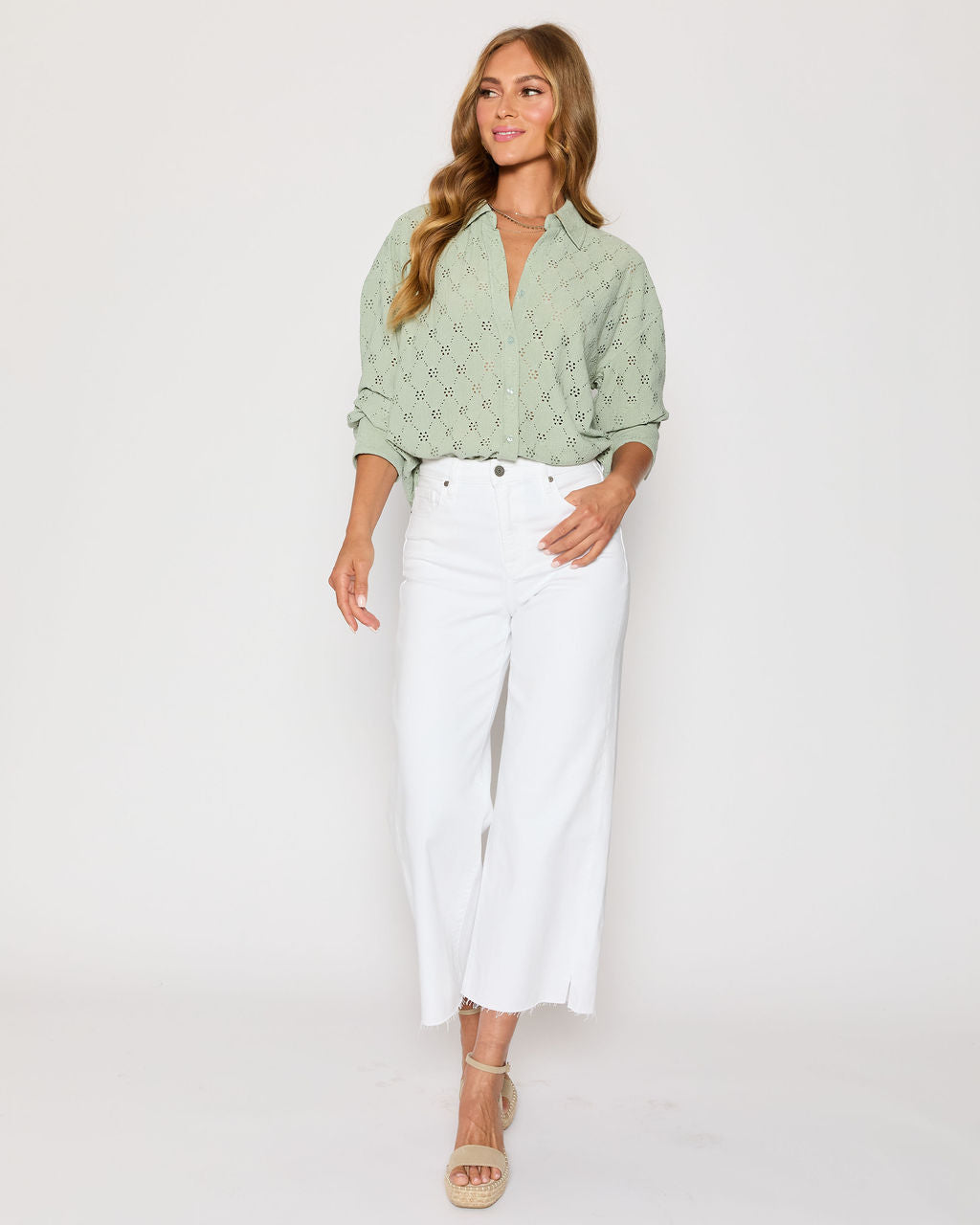 Amber Eyelet Button Down Top