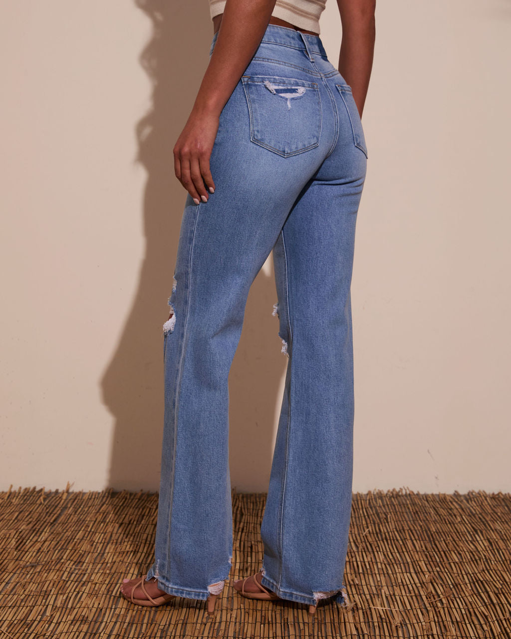 Katie Stretch Distressed Wide Leg Jeans