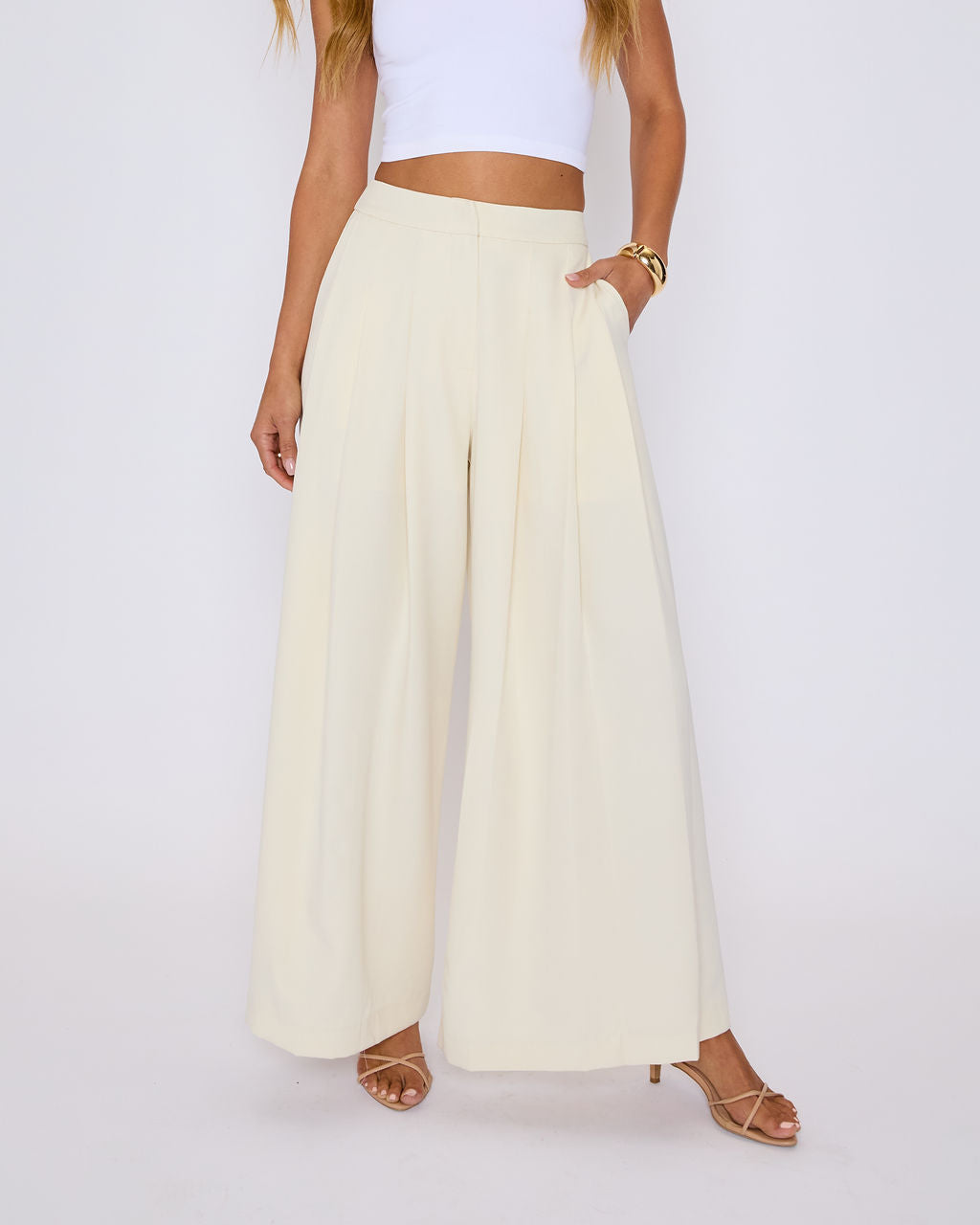 Polish Pleated Wide Leg Trouser