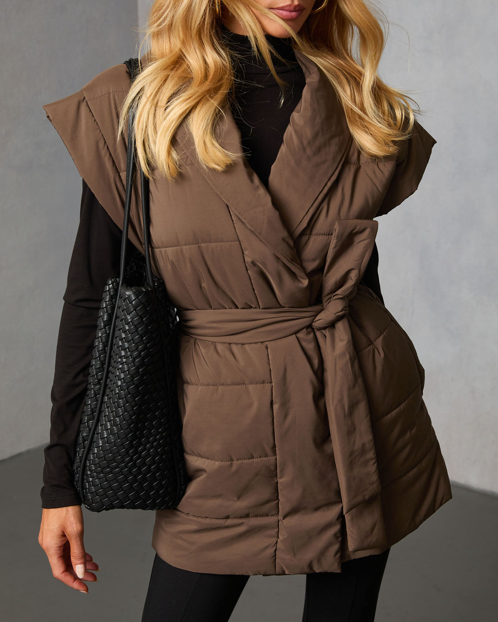 Toasted Oat Puffer Waist Tie Vest