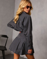 Margen Pinstripe Fit And Flare Mini Shirt Dress