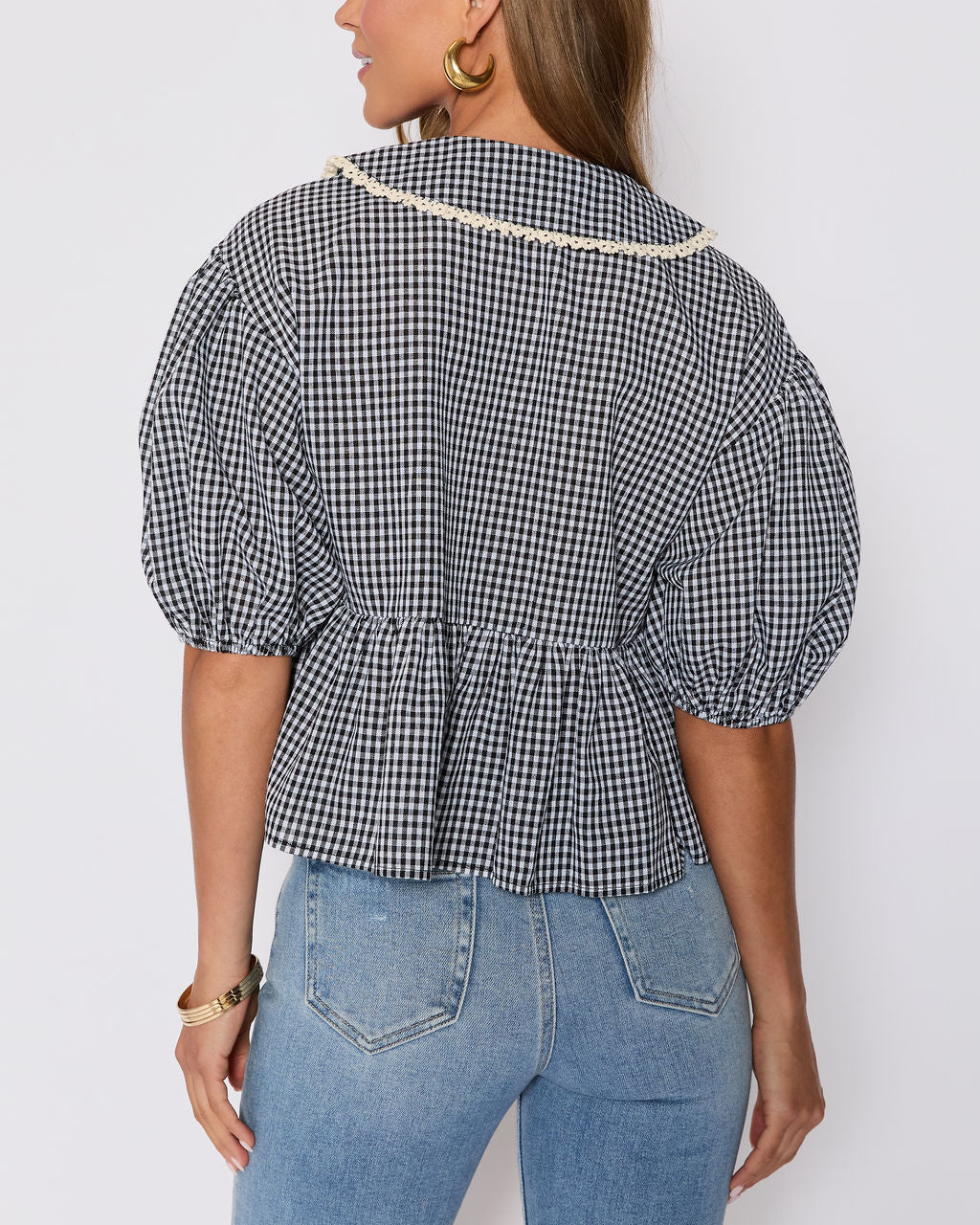 Hart Collared Gingham Babydoll Top