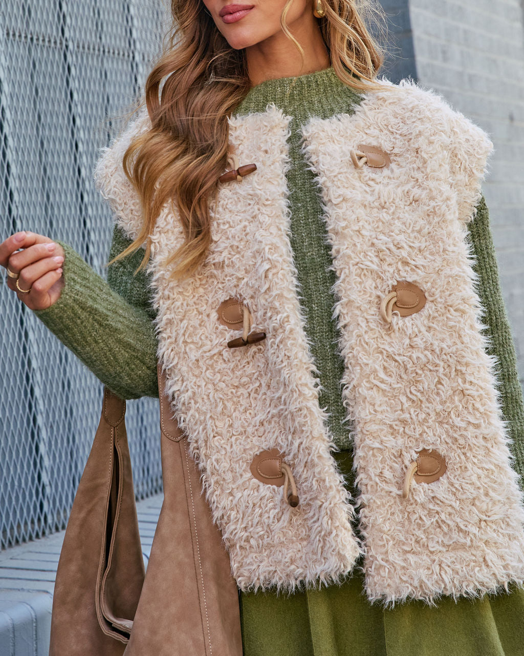 Golden Haze Shaggy Fur Vest
