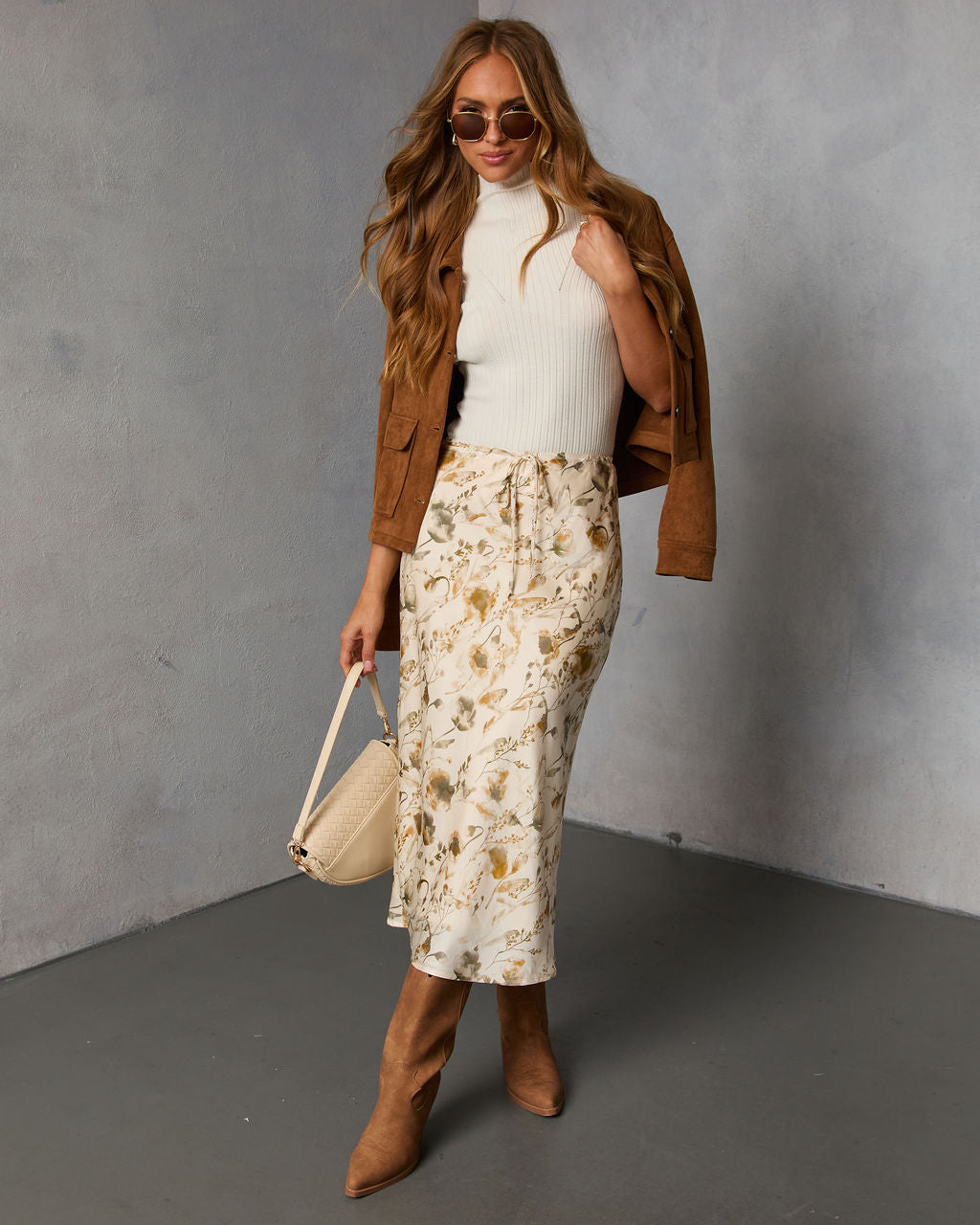 Crushed Maple Printed Midi Skirt