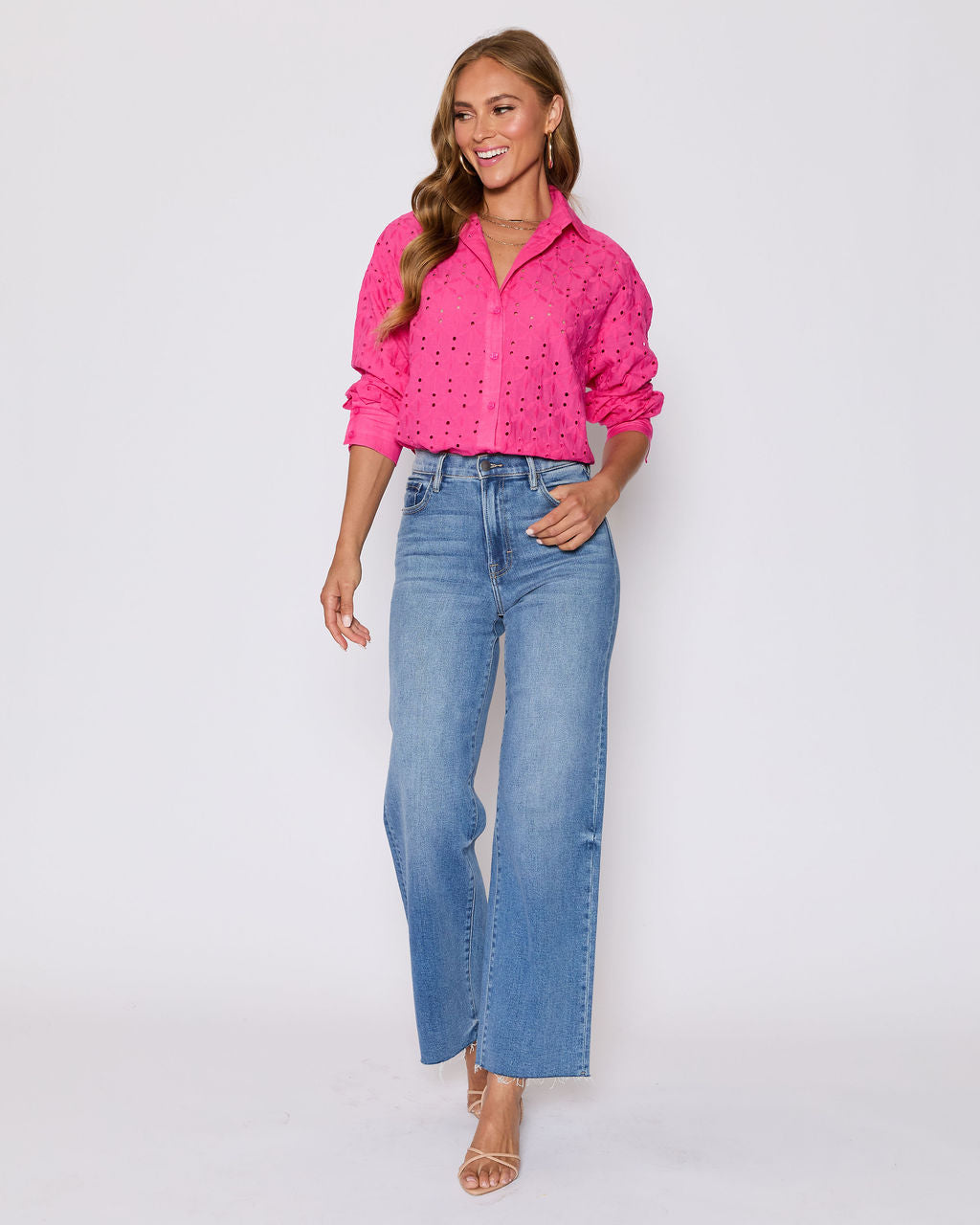 Garden Stroll Eyelet Floral Button Down Top
