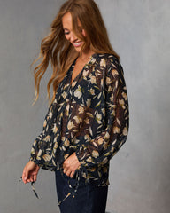 Rustic Bloom Printed Neck Tie Top