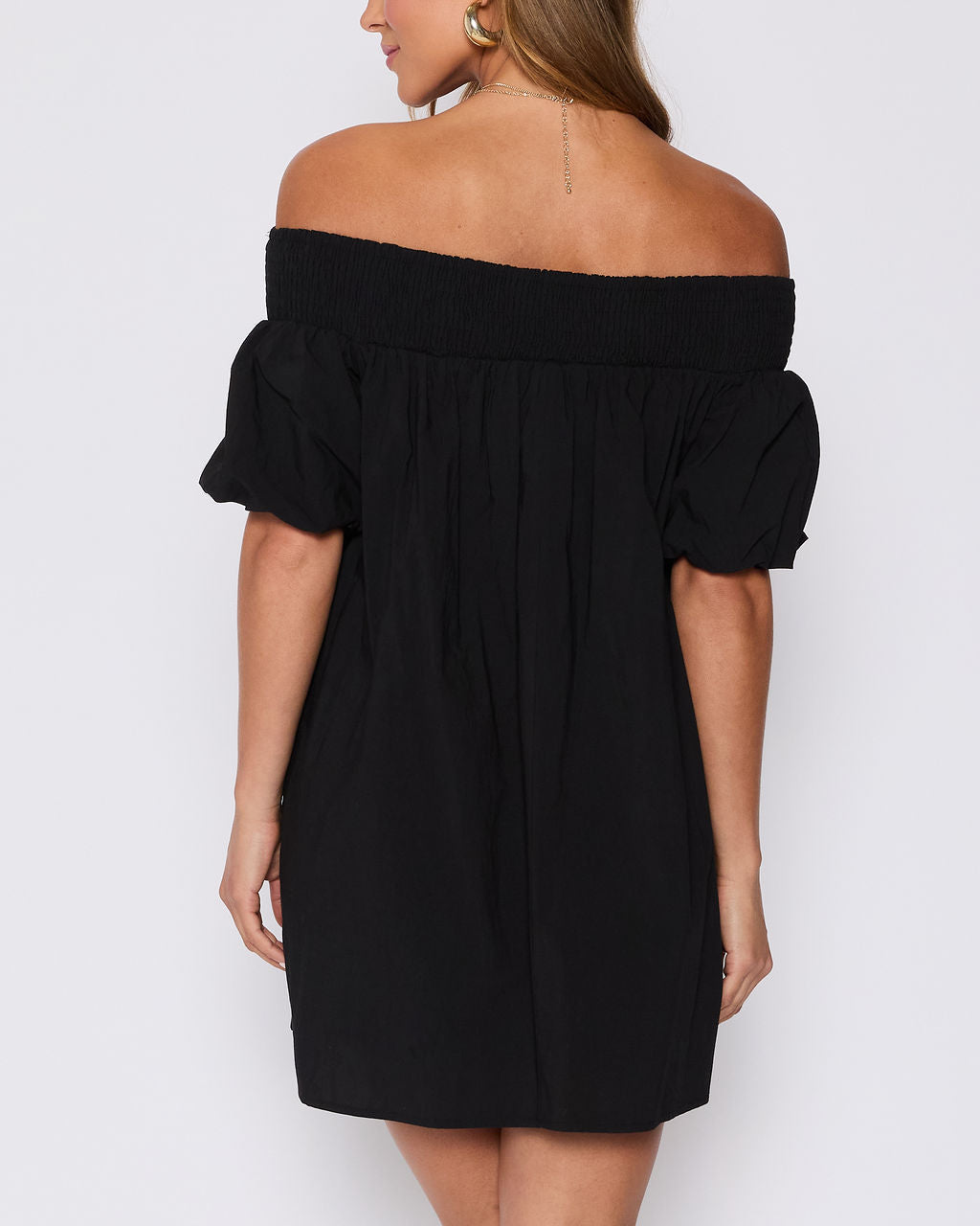 Lydia Cotton Smocked Off The Shoulder Mini Dress