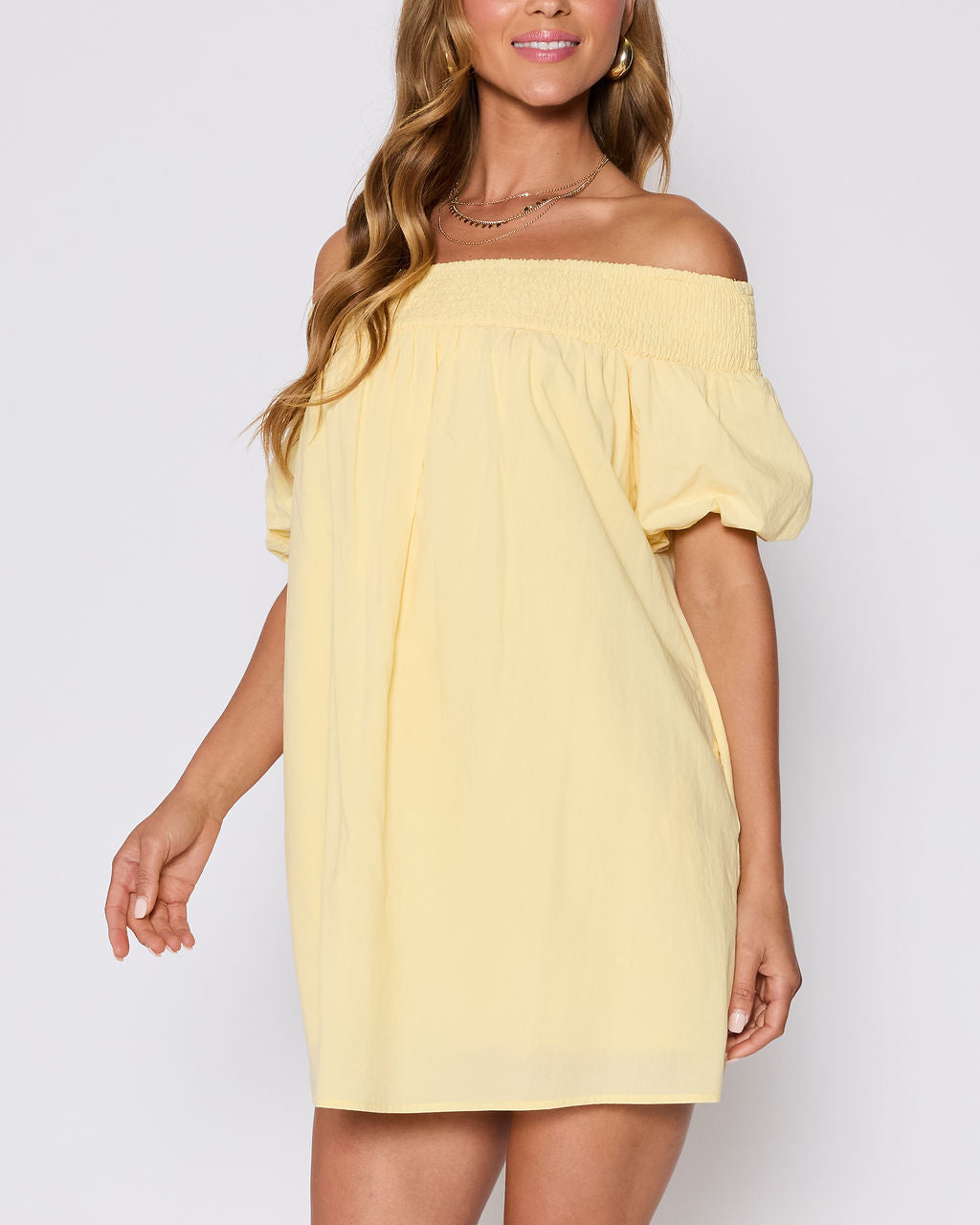 Lydia Cotton Smocked Off The Shoulder Mini Dress