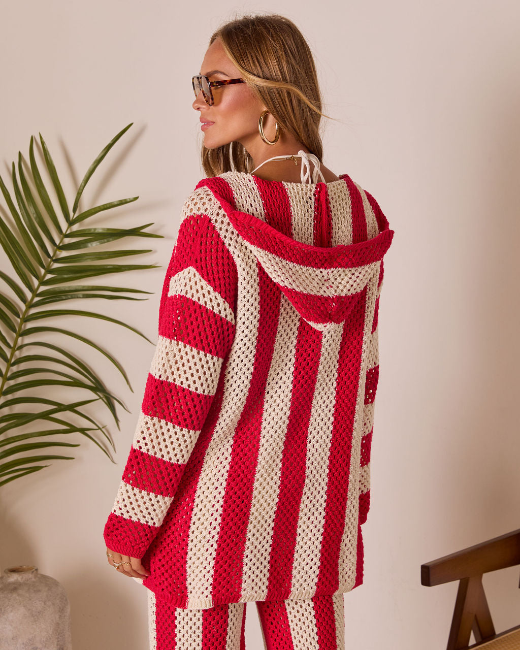 Zenya Cove Crochet Striped Cover Up Hooded Cardigan
