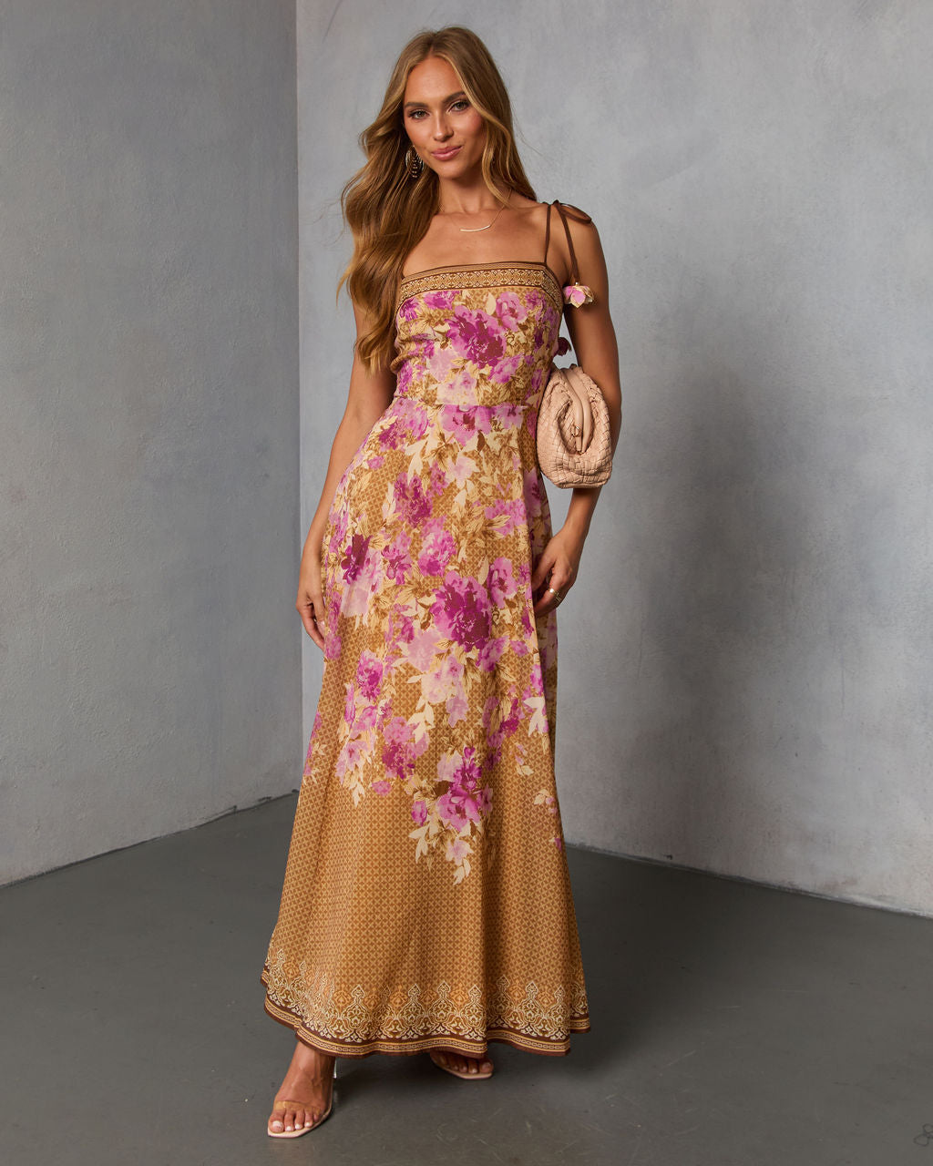 Solienne Printed Fit and Flare Maxi Dress