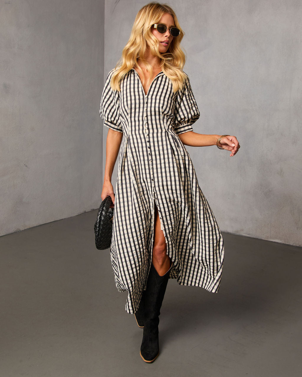 Arleen Gingham Midi Shirt Dress