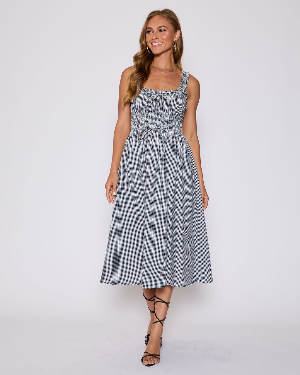 Georgia Gingham Fit and Flare Maxi Dress