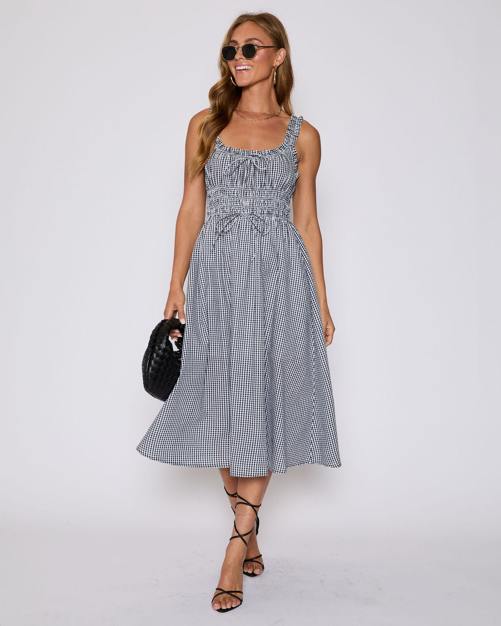 Georgia Gingham Fit and Flare Maxi Dress