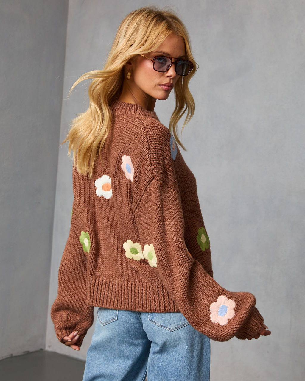 Garden Crest Embroidered Knit Floral Sweater