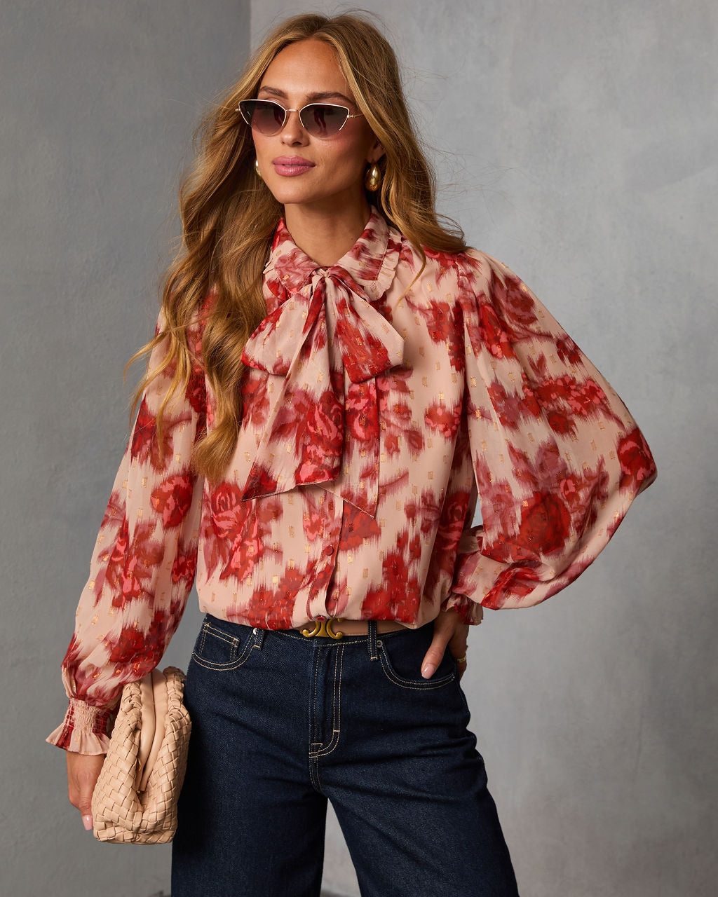 Velvine Printed Neck Tie Blouse