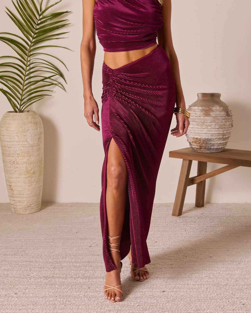 Palmaria Pleated Gathered Front Maxi Skirt