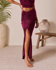 Palmaria Pleated Gathered Front Maxi Skirt