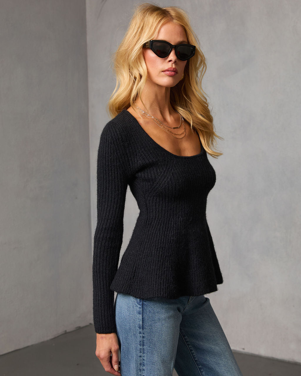 Briselle Ribbed Knit Peplum Sweater