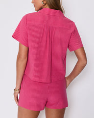 Mara Cotton Striped Tie Front Top
