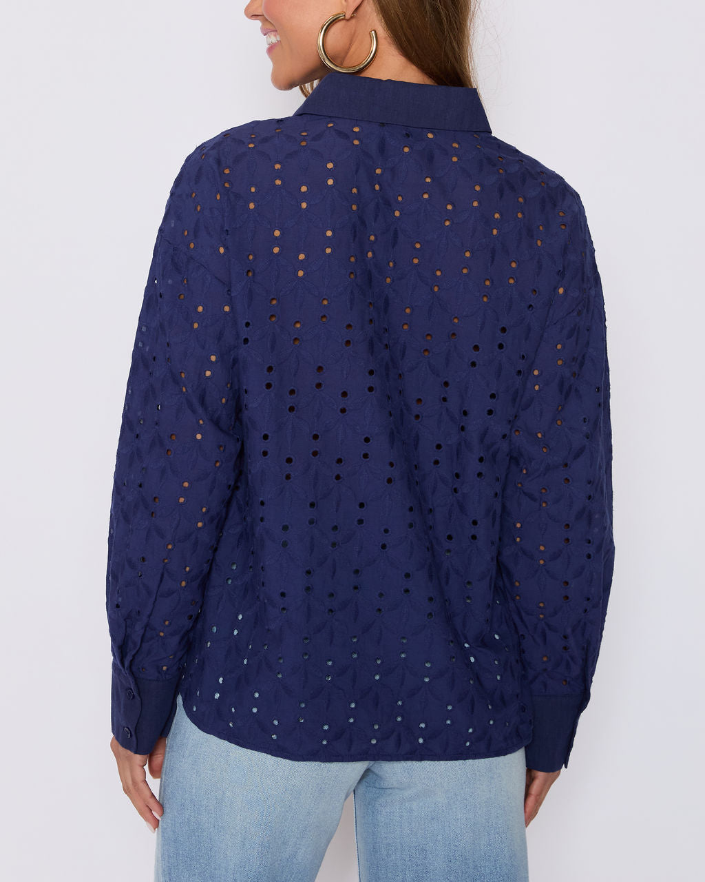 Garden Stroll Eyelet Floral Button Down Top