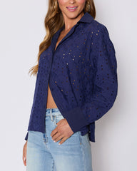 Garden Stroll Eyelet Floral Button Down Top