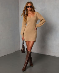 Fallen Stem Embroidered Knit Sweater Mini Dress