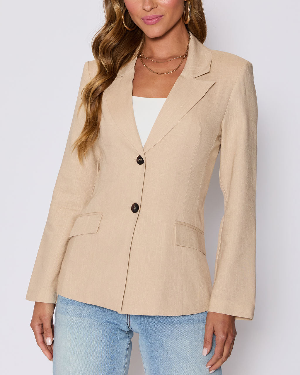 Sandy Linen Pocketed Blazer