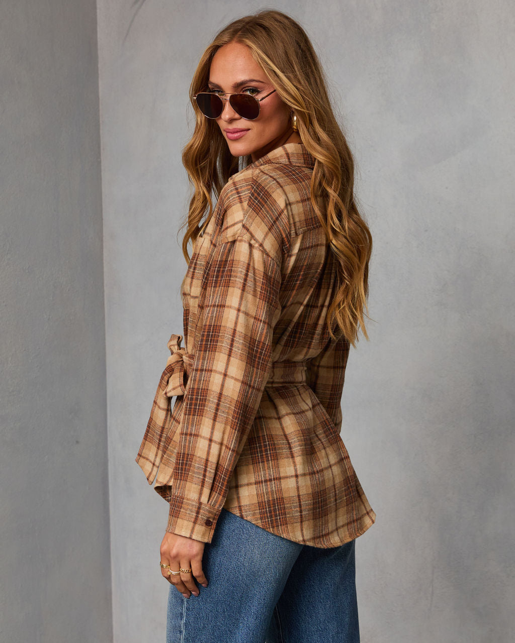 Sable Marie Plaid Waist Tie Shirt Jacket