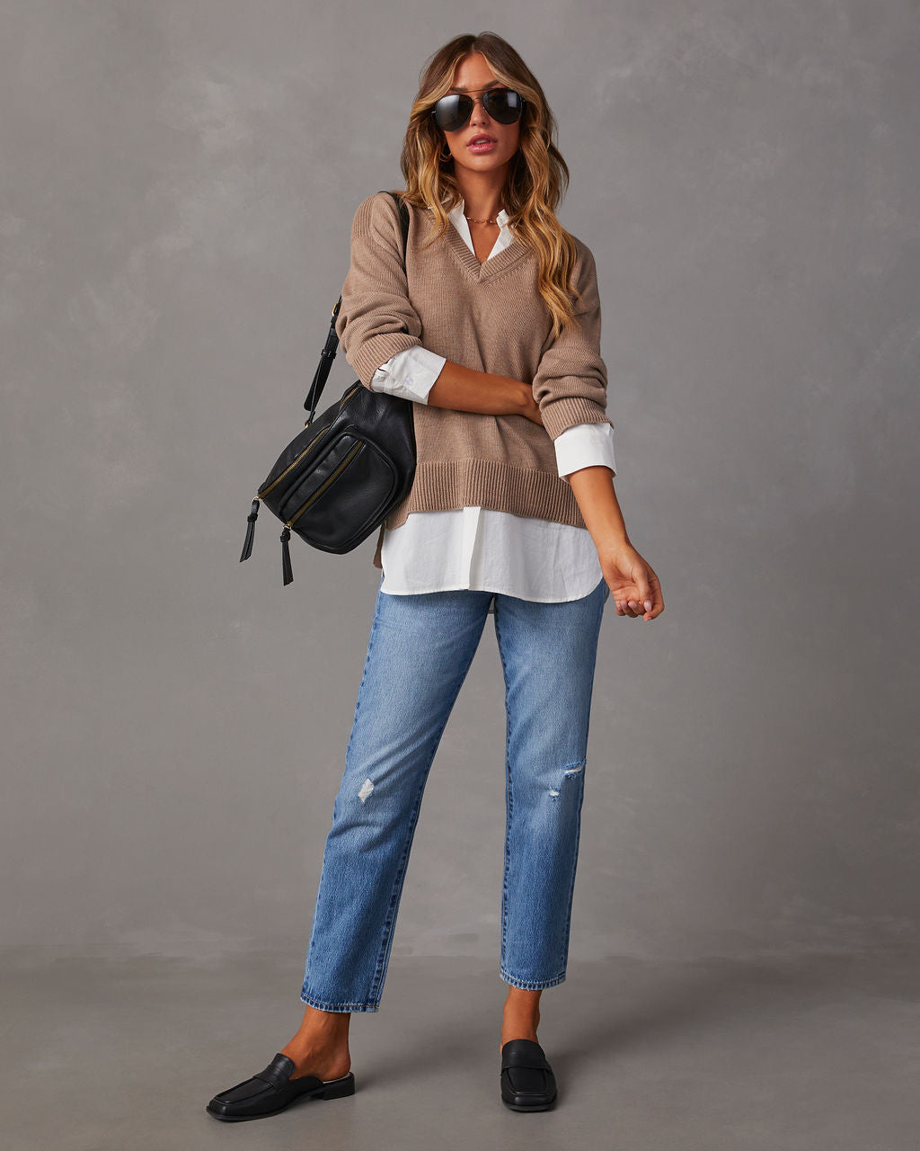 Xira Poplin Contrast Pullover Sweater