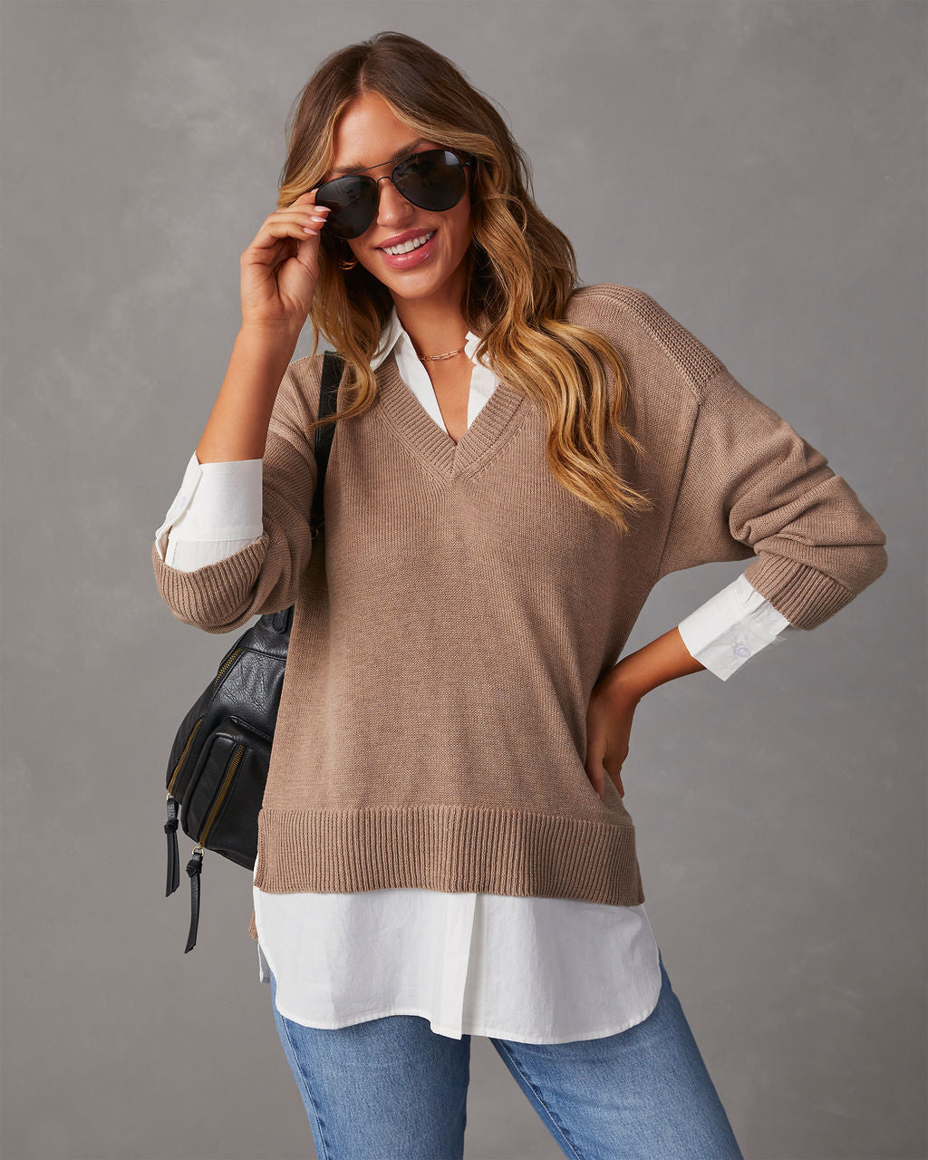 Xira Poplin Contrast Pullover Sweater